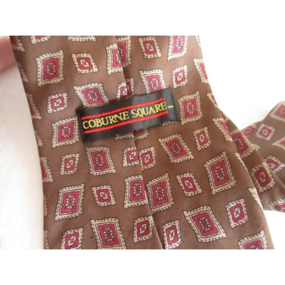 Vintage Silk Neck Tie 3” 56" Brown Medallion Print Coburne Square - Picture 4 of 5